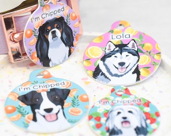 Custom Dog Tag Colourful Summer Fruit, Personalized Illustrated Dog Collar Tag