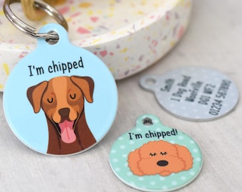 Colourful Personalised Dog ID Tag for Puppies with Unique Dog Illustrations