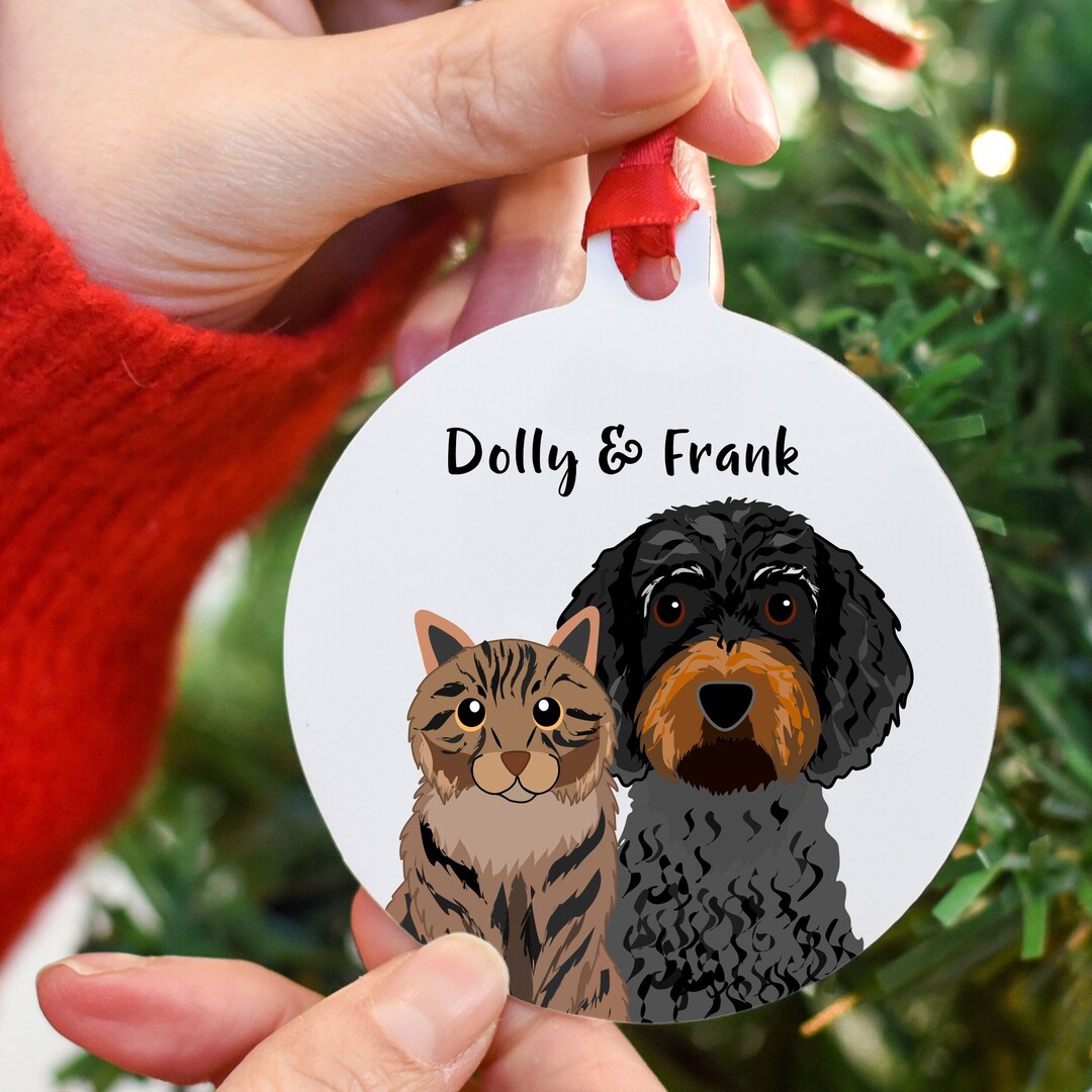 Dog and Cat Christmas Tree Bauble Personalised Christmas Ornament With Pet Illustrations Festive