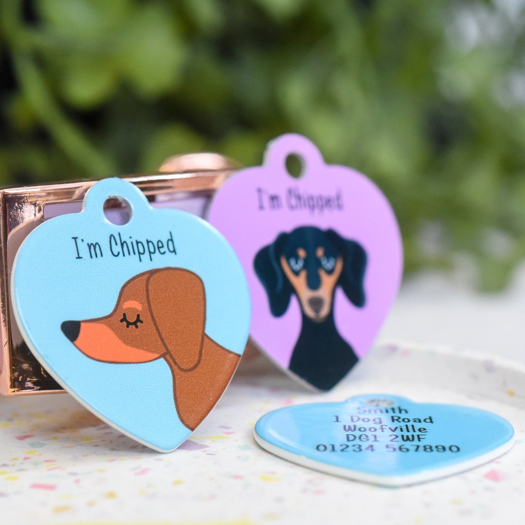 Dog Tag Dachshund Dog Name Tag HEART Dachshund ID Disc Etsy