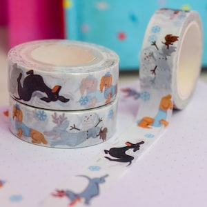 Invierno Dachshund Washi Tape 10m rollo de cinta boda Scrapbooking diario decoración planificador accesorios manualidades de papel Kawaii Washi Tape lindo imagen 10