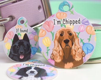 Dog Tag Personalised, Colourful Tulip Illustration, Pet Tag