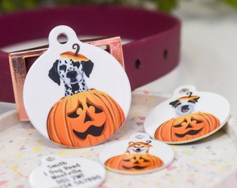 Personalized Pumpkin Halloween Dog Tag, Illustrated Dog ID Tag
