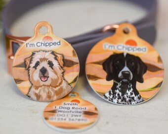 Etiqueta de identificación de perro con retrato de mascota, etiquetas de identificación personalizadas de Desert Trail para perros, etiquetas de nombre de perro impermeables al aire libre, etiqueta de mascota impresa personalizada