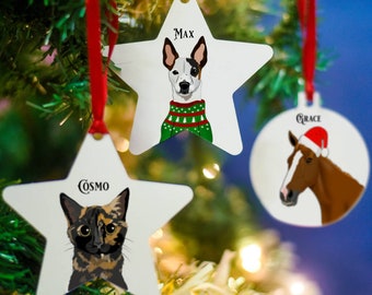 Décoration de Noël à suspendre pour portrait d'animal de compagnie personnalisé pour propriétaires de chiens à Noël, étoile de Noël pour chien, décoration de Noël pour chien, décoration de Noël pour chien