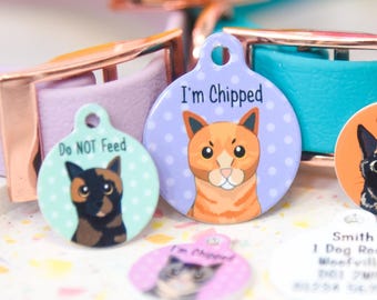 Custom Cat ID Tag Extra Small Hand-drawn Cat Illustration Collar Disc
