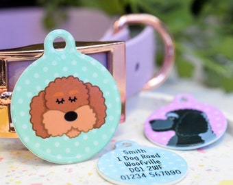 Cockapoo Dog ID Tag Custom Illustrated Identity Disc with contact details