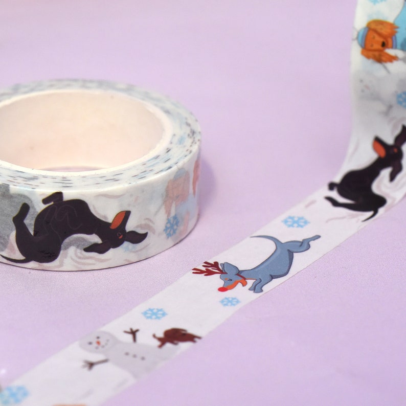 Invierno Dachshund Washi Tape 10m rollo de cinta boda Scrapbooking diario decoración planificador accesorios manualidades de papel Kawaii Washi Tape lindo imagen 3