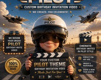 Personalized Pilot Birthday Invitation Video, Custom Animation (Digital Video)