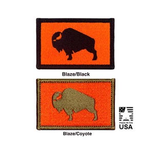 Orangefarbener amerikanischer Bison – 2x3 Jagd-Taktikaufnäher – Hergestellt in den USA