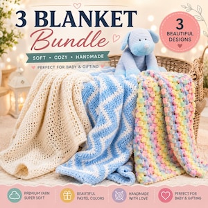 Crochet Baby Blanket Pattern Bundle | 3 Shell Stitch Crochet Patterns | Baby Throw PDF