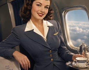 Vintage Stewardess Glamour Art Set, 10+ Retro Airline Images, 1950s Flight Attendant Printable Wall Art, Instant Digital Download