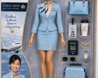 Cabin Crew Collectible Art Set, 10+ Flight Attendant Printable Images, Vintage Airline Stewardess Doll Box Art, Jet Set Digital Download