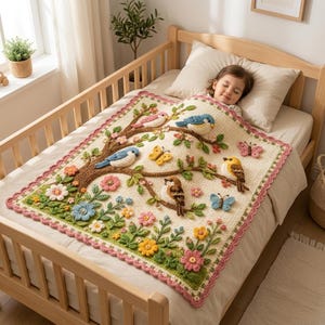 Bird Family Crochet Baby Blanket Pattern PDF | Floral Garden Afghan (Digital Download)