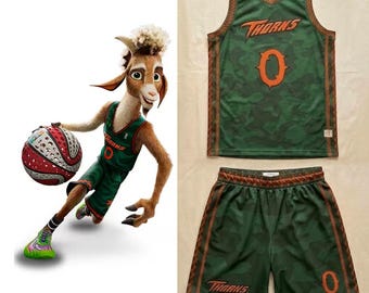 Set van Thorns basketbalshirts, GOAT-film, Will 0 Fillmore 3, groene camouflage uniform, mesh shorts, shirt, sportkleding