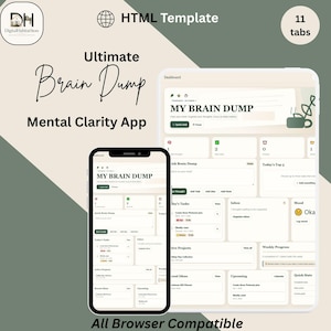 ADHD Brain Dump HTML Planner: Mental Clarity, Task Organization (Browser App)