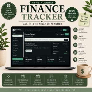Custom HTML Planner Finance Tracker Budget Planner Web App Spending Tracker Debt Payoff Savings & Bill Tracker Digital All in One Download