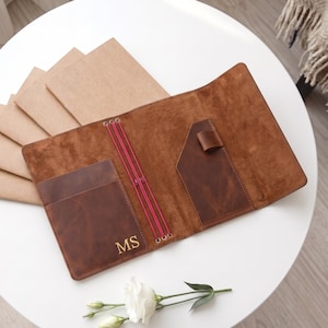 Personalized leather journal, Refillable leather notebook, Leather journal with pocktes, Leather planner cover A5, Leather bound notebook