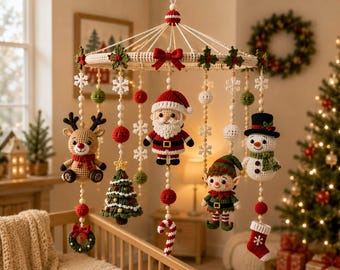 Crochet Christmas Crib Mobile Pattern | Santa, Reindeer, Elf, Snowman Amigurumi (PDF Pattern)