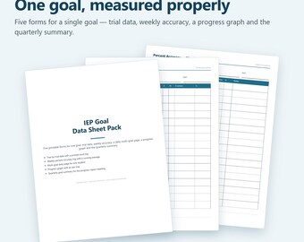 IEP Data Sheet Pack | 5 Printable Forms, Trial by Trial Data Collection, Weekly Accuracy Log, Progress Graph, Quarterly Goal Summary