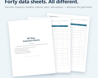 IEP Data Sheets | 40 Printable Forms for Special Education Data Collection, Trial by Trial, ABC, Frequency, Duration, Progress Graphs