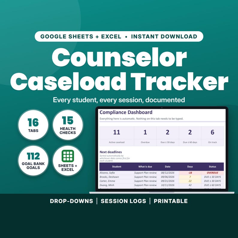School Counselor Caseload Tracker | Caseload Management Google Sheets ...