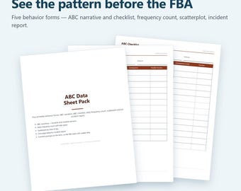 ABC Data Sheet | 5 Printable Behavior Data Collection Forms, Antecedent Behavior Consequence Log, Frequency Count, Scatterplot, FBA