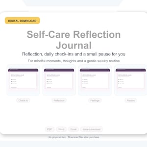 Self-Care Reflection Journal - Wellness Planner, Mood Tracker, PDF & Excel