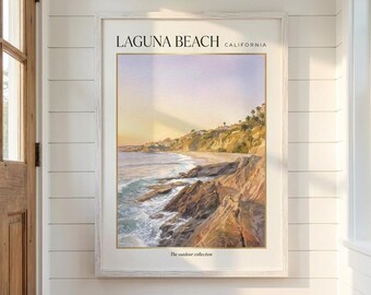 Laguna Beach California Landscape Print, Coastal Cliff Wall Art, Digital Download, Sunset Beach Decor, Printable Nature Illustration