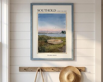 Southold Long Island Landscape Print, Coastal Boat Wall Art, Digital Download, Waterfront Decor, Printable Nature Illustration