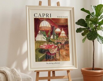 Capri Boston Restaurant Print, Boston Wall Art, Dining Room Decor, Restaurant Poster Art, Digital Download, Foodie Gift, Boston Art Print