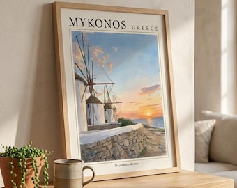Mykonos Greece Print, Windmills Sunset Wall Art (Digital Download)