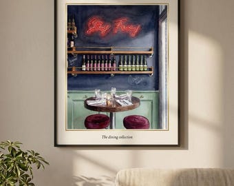 Fox & Knife South Boston Restaurant Print, Dining Room Wall Art, Digital Download, Boston Decor, Printable Restaurant Illustration
