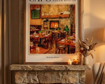 Capo South Boston Restaurant Print, Dining Room Wall Art, Digital Download, Boston Decor, Printable Restaurant Illustration