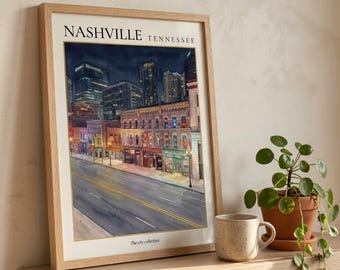 Nashville Tennessee Print, Broadway Neon Wall Art, Music City Digital Download, Nashville Decor, Printable City Art