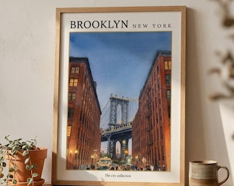 Brooklyn New York Print, DUMBO Manhattan Bridge Wall Art, NYC Digital Download, Brooklyn Decor, Printable City Art