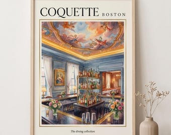 Coquette Boston Restaurant Print, Dining Room Wall Art, Digital Download, Boston Decor, Printable Restaurant Illustration