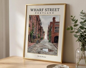 Wharf Street Portland Print, Old Port Cobblestone City Art (Digital Download)