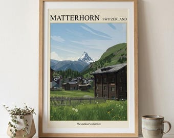 Matterhorn Print, Zermatt Switzerland Poster, Swiss Alps Wall Art, Alpine Mountain Landscape, Travel Print, Digital Download