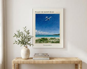 Plage de Saint-Jean Print, St Barths Beach Poster, Caribbean Coastal Wall Art, Textured Ocean Art, Digital Download