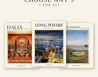 Choose Any 3 From Shop, Boston Wall Art, Restaurant Print Bundle, Gallery Wall Set, Digital Download, City and Coastal Prints
