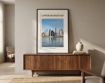 Lower Manhattan Print, New York City Skyline from the Harbor Travel Poster, NYC Wall Art (Digital Download)