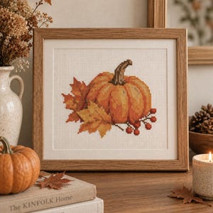 Korsstygnsmönster för höstskörden, pumpa med lönnlöv och bär (PDF-nedladdning)