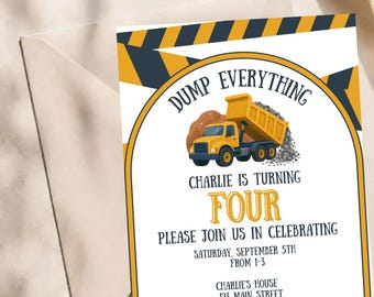 Dump Everything Construction Birthday Invitation - Dump Truck - Boy Birthday: Canva Digital Download
