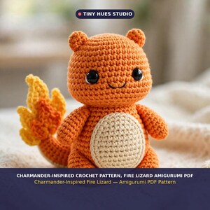 Patrón de crochet inspirado en Charmander, patrón PDF de amigurumi de lagarto de fuego
