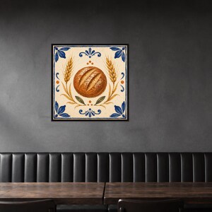 Artisan Bread Tile Wall Art, Blue Folk Bakery Square Framed Canvas