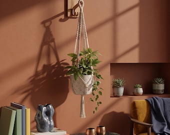 Suporte de plantas em macramê, suporte em corda de algodão estilo boho, decoração boho para casa, vaso para plantas de interior.