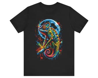 Neon Psychedelic Chameleon T-Shirt | Colorful Moon Reptile Tee