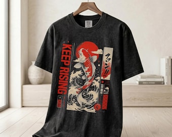 Japanese Koi Fish Graphic Tee - Ukiyo-e Wave Red Sun Streetwear Comfort Colors 1717 T-Shirt