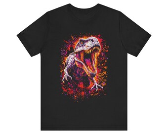Tyrannosaurus Rex Skull Splash T-Shirt | Neon Dinosaur Graphic Tee